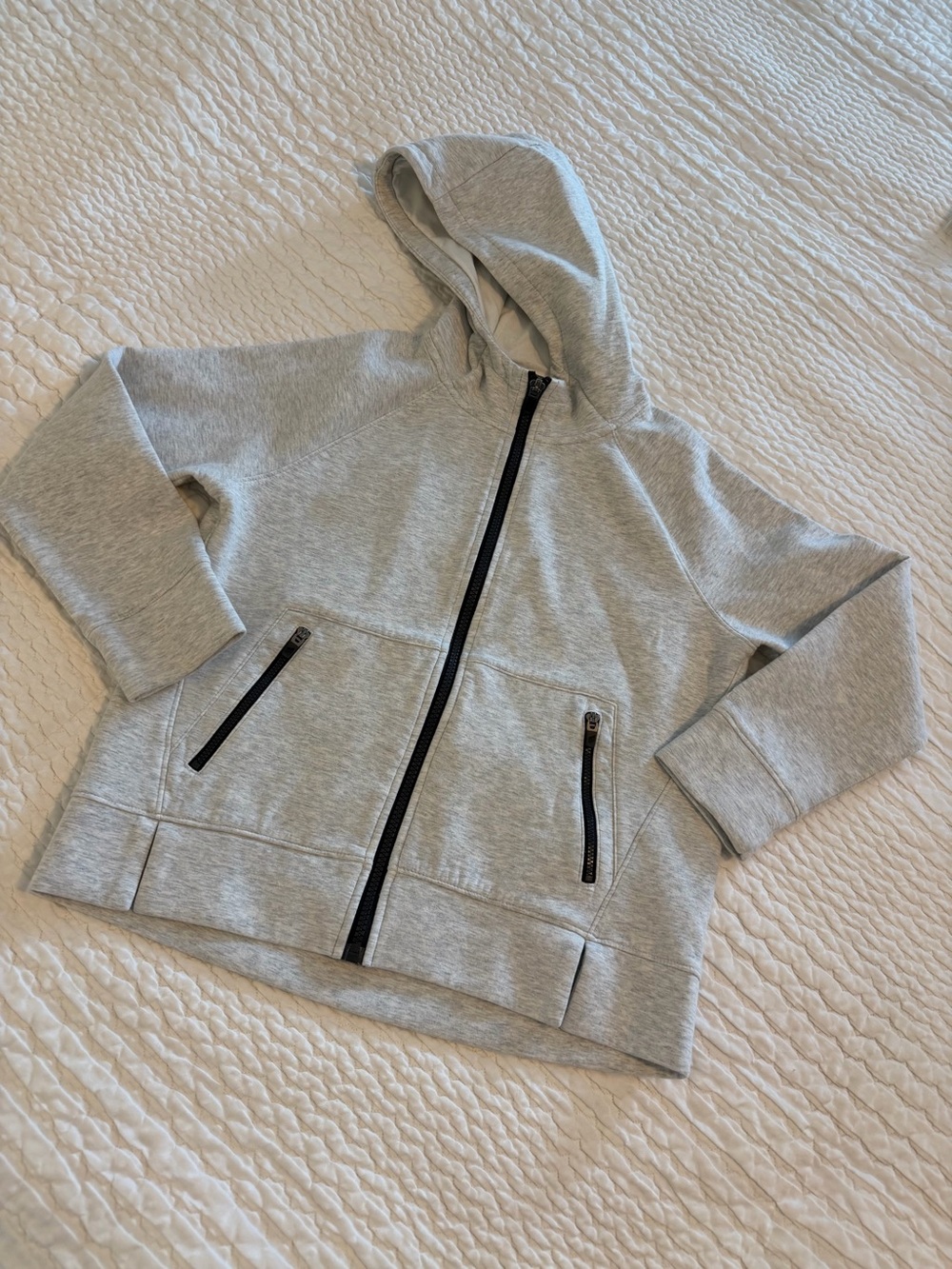 DSG, Kids Light Gray Hooded Sweatshirt with Black Zippers, Size M (10-12)